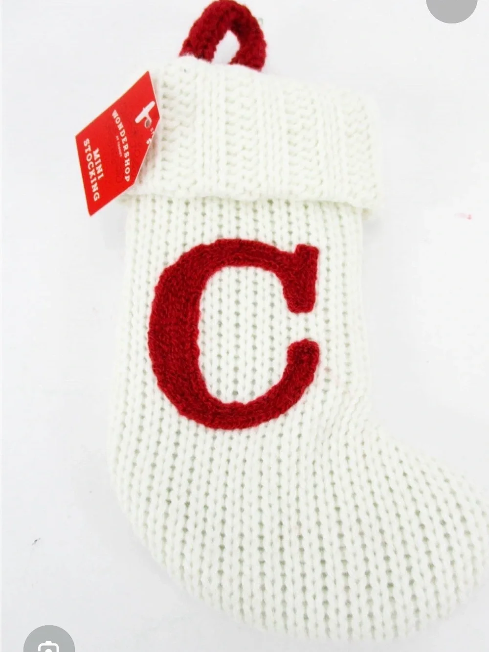 Letter C Wondershop Mini Christmas Stocking Target White Knit New